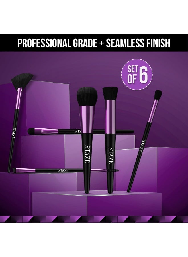 Staze 9to9 Studio Finish Professional Grade + Seamless Finish Set of 6 Makeup Brushes | Soft & Comfortable - Image 2